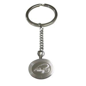 Silver Toned Oval Etched Shrimp Pendant Keychain